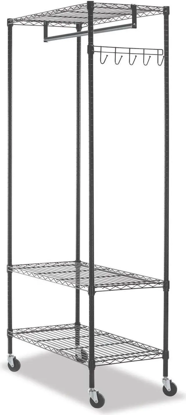 Alt view image 5 of 19 - Alera WIRE SHELVING GARMENT RACK, 30 GARMENTS, 36W X 18D X 75H, BLACK ALEGR363618BL