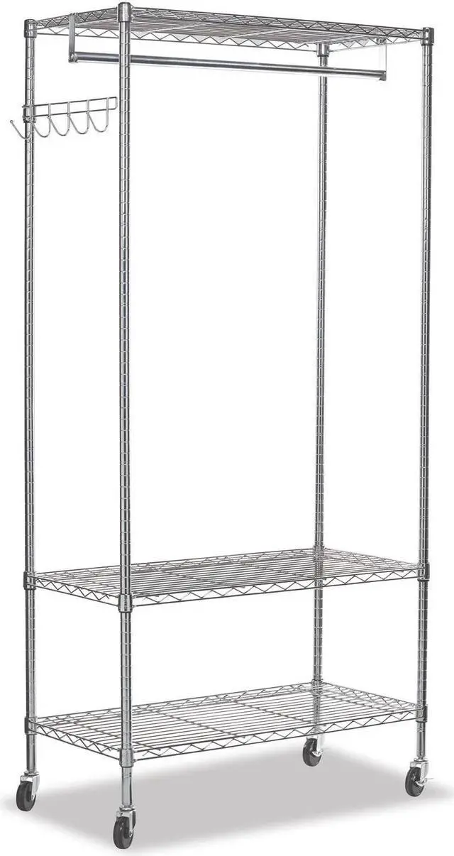Alt view image 2 of 16 - Alera WIRE SHELVING GARMENT RACK, 30 GARMENTS, 36W X 18D X 75H, SILVER ALEGR363618SR