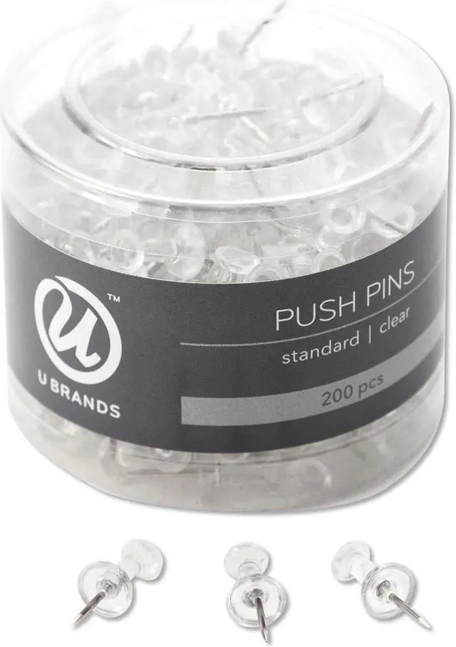 Main image of U Brands Standard Push Pins Plastic Clear 7/16" 200/Pack 658U08-24