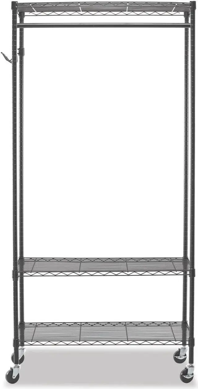 Alt view image 4 of 19 - Alera WIRE SHELVING GARMENT RACK, 30 GARMENTS, 36W X 18D X 75H, BLACK ALEGR363618BL