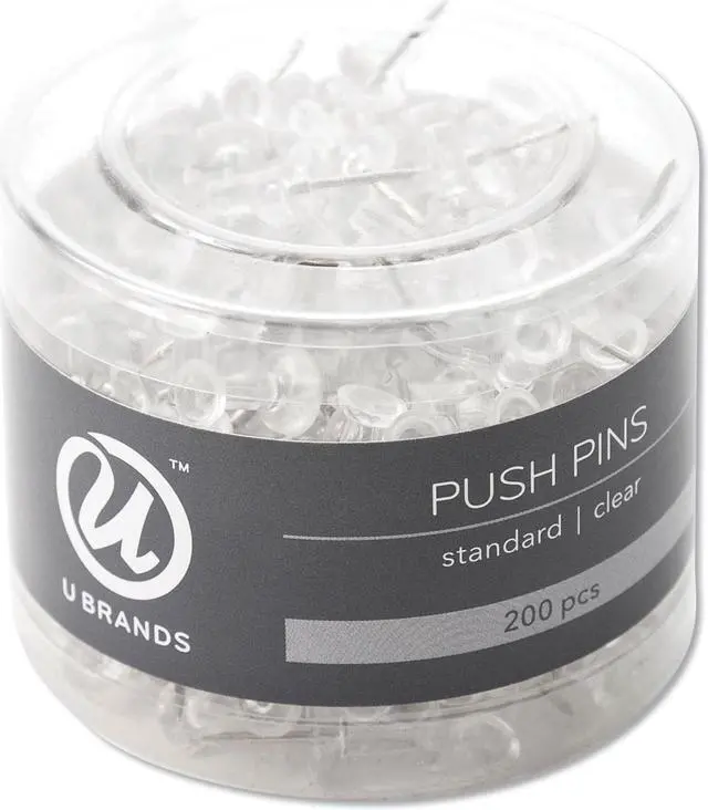 Alt view image 2 of 11 - U Brands Standard Push Pins Plastic Clear 7/16" 200/Pack 658U08-24