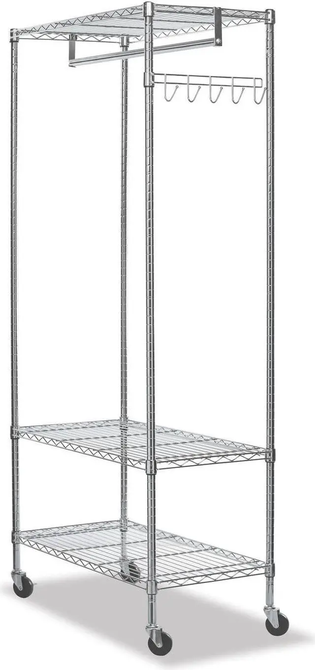 Alt view image 3 of 16 - Alera WIRE SHELVING GARMENT RACK, 30 GARMENTS, 36W X 18D X 75H, SILVER ALEGR363618SR