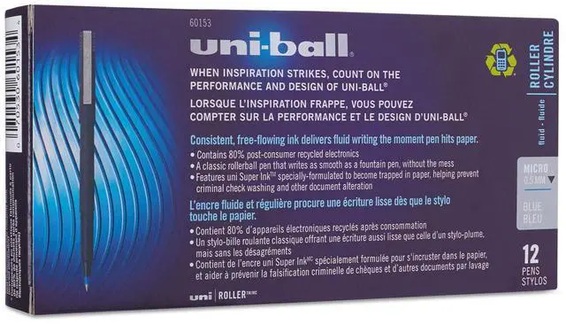 Alt view image 5 of 8 - uni-ball Stick Roller Ball Pen Micro 0.5mm Blue Ink Black Matte Barrel Dozen