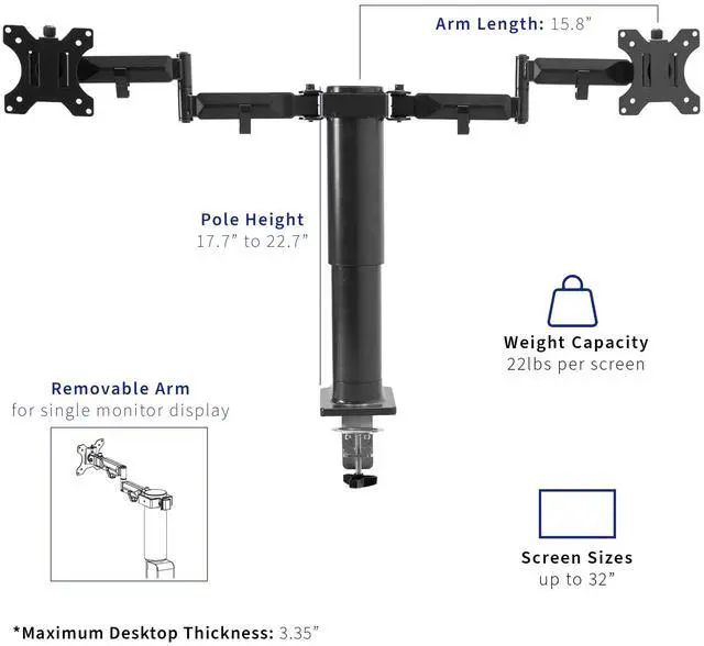 Alt view image 4 of 7 - VIVO Single Motor Stand Up Desk Frame with Electric Dual Monitor Mount