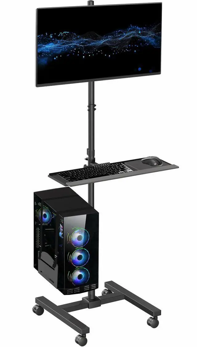 Main image of VIVO Mobile Computer Cart with Monitor Mount, PC Holder, Keyboard Tray