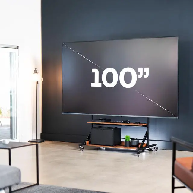 Alt view image 2 of 7 - VIVO Heavy Duty Mobile TV Cart for 55" to 100" Screens with Dark Wood Shelves