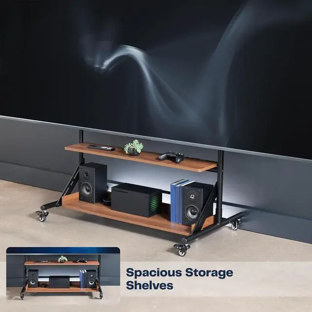Alt view image 4 of 7 - VIVO Heavy Duty Mobile TV Cart for 55" to 100" Screens with Dark Wood Shelves