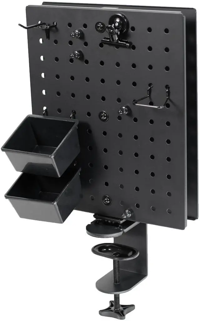 Main image of VIVO Black Steel Clamp-on 10" x 12" Rotating Pegboard Organizer, Magnetic Privacy Panel, PP-DKR1B