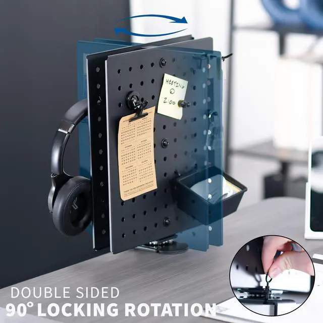 Alt view image 2 of 7 - VIVO Black Steel Clamp-on 10" x 12" Rotating Pegboard Organizer, Magnetic Privacy Panel, PP-DKR1B