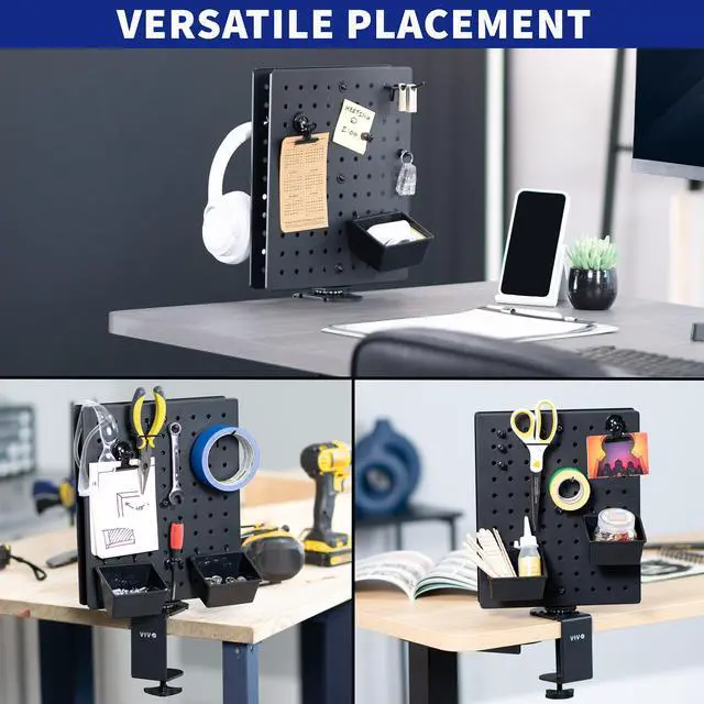 Alt view image 5 of 7 - VIVO Black Steel Clamp-on 10" x 12" Rotating Pegboard Organizer, Magnetic Privacy Panel, PP-DKR1B