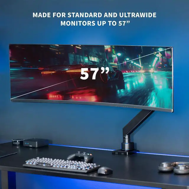 Alt view image 2 of 7 - VIVO Heavy Duty Ultrawide Computer Monitor Arm for 57 inch Screens up to 59.4 lbs, Desk Mount TV and Monitor Stand, STAND-GT55