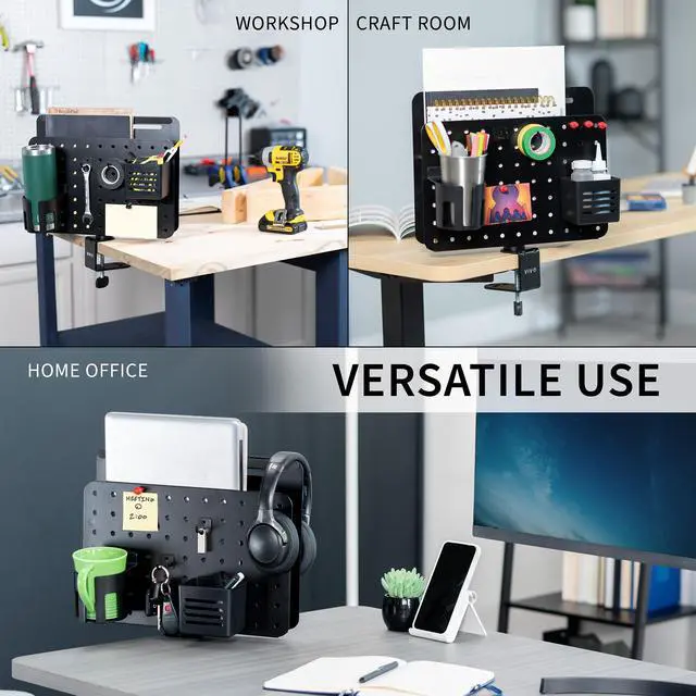 Alt view image 4 of 7 - VIVO Steel Clamp-on Rotating Pegboard with Laptop Holder, Magnetic Desk Accessory Organizer, Black, PP-DK02L