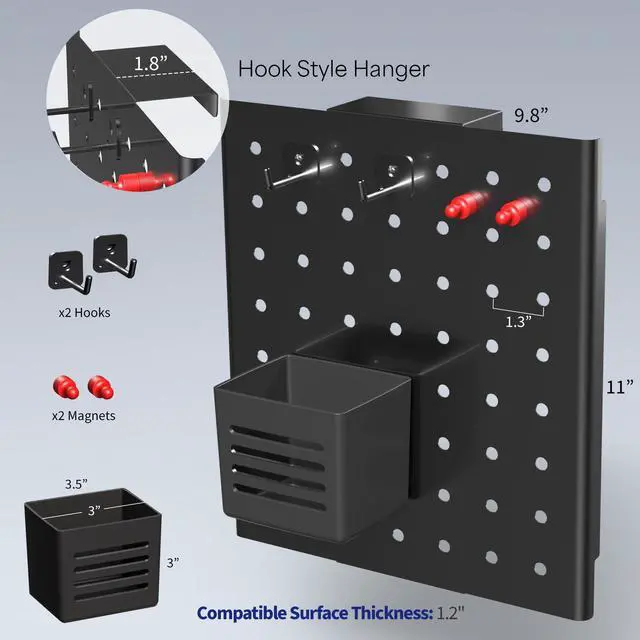 Alt view image 3 of 7 - VIVO Steel Hanging 10 x 11 inch Magnetic Pegboard for 1.2 Inch Surfaces