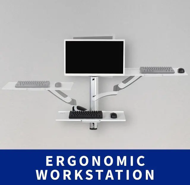 Alt view image 4 of 8 - VIVO White Sit-Stand Wall Mount Counterbalance Monitor Keyboard Workstation