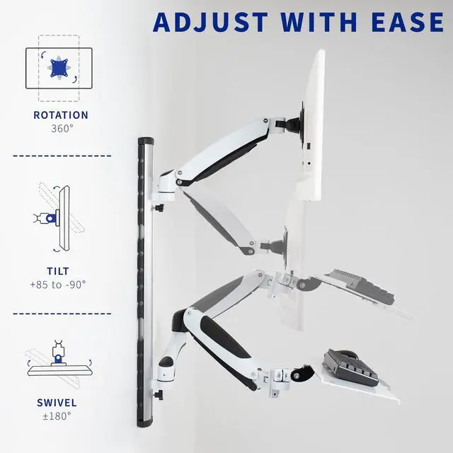 Alt view image 5 of 8 - VIVO White Sit-Stand Wall Mount Counterbalance Monitor Keyboard Workstation