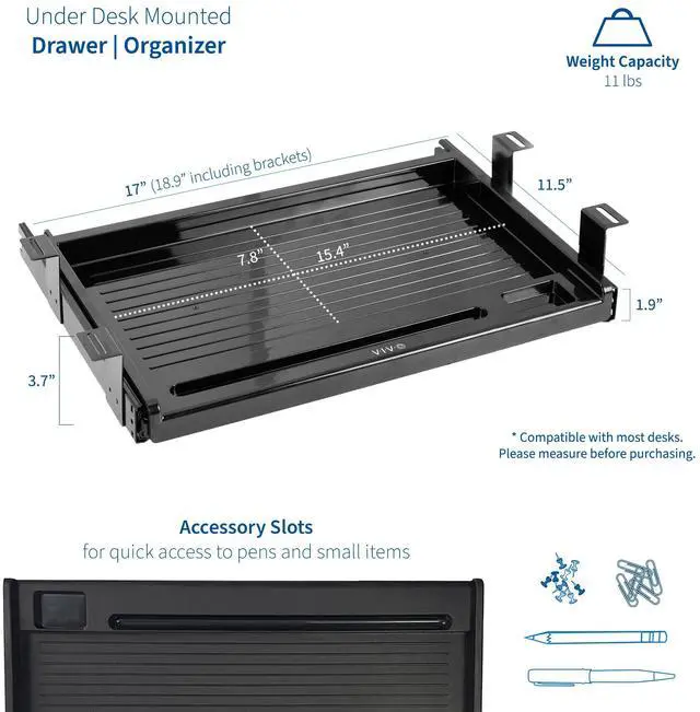 Alt view image 2 of 7 - VIVO Black 17 Mounted Sliding Under Desk Slim Pull-out Pencil Drawer | Office Storage Organizer (DESK-AC04D)