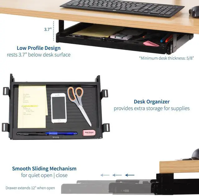 Alt view image 3 of 7 - VIVO Black 17 Mounted Sliding Under Desk Slim Pull-out Pencil Drawer | Office Storage Organizer (DESK-AC04D)