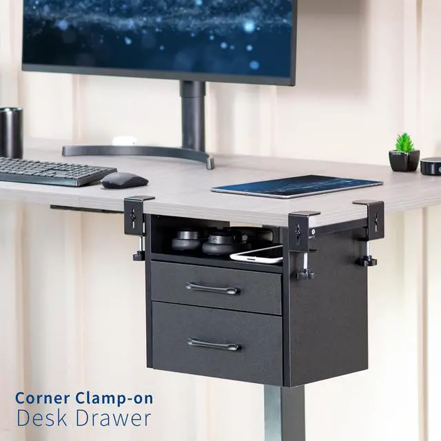 Alt view image 2 of 7 - VIVO Corner Clamp-on Under Desk Drawer and Shelf System, Office Accessory Holder for Supplies, Black, DESK-DR3C