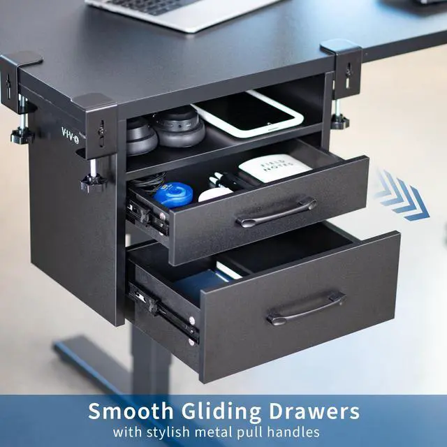 Alt view image 4 of 7 - VIVO Corner Clamp-on Under Desk Drawer and Shelf System, Office Accessory Holder for Supplies, Black, DESK-DR3C