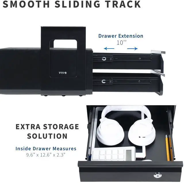 Alt view image 4 of 7 - VIVO Black Lockable Under Desk Stacked Pull-out Drawers, Storage Organizer for Sit Stand Workstations (DESK-AC03L-2B)