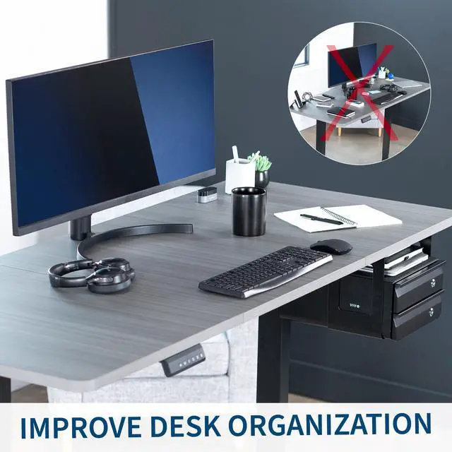 Alt view image 5 of 7 - VIVO Black Lockable Under Desk Stacked Pull-out Drawers, Storage Organizer for Sit Stand Workstations (DESK-AC03L-2B)