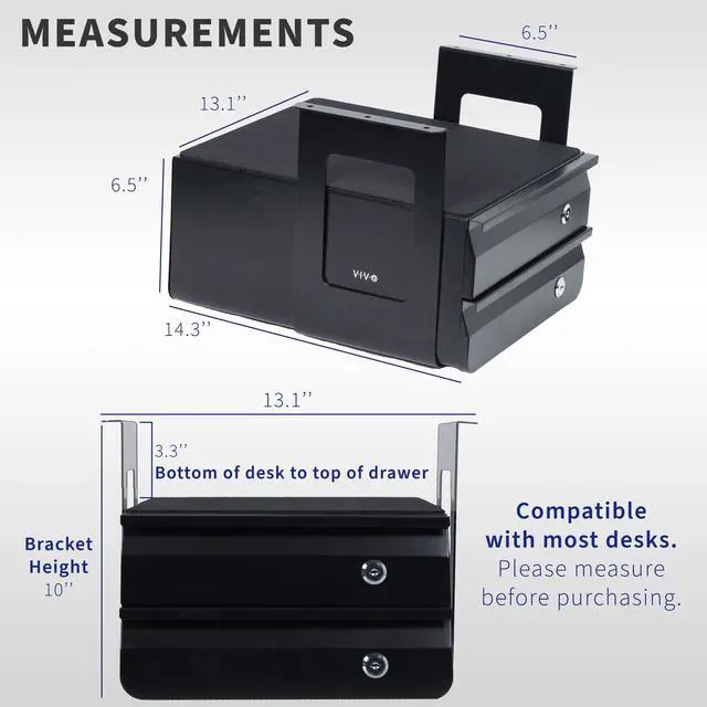 Alt view image 3 of 7 - VIVO Black Lockable Under Desk Stacked Pull-out Drawers, Storage Organizer for Sit Stand Workstations (DESK-AC03L-2B)