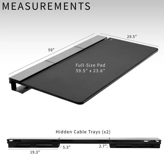 Alt view image 2 of 7 - VIVO Black 60" x 30" Concealed Cable Table Top w/ Pad for Standing Desk Frames