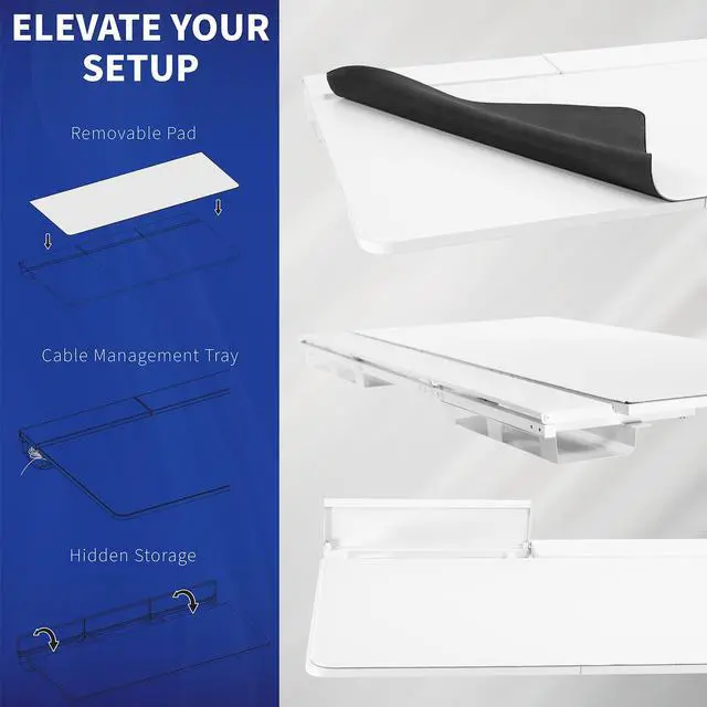 Alt view image 3 of 7 - VIVO White 60" x 30" Concealed Cable Table Top w/ Pad for Standing Desk Frames