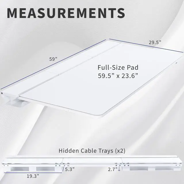 Alt view image 2 of 7 - VIVO White 60" x 30" Concealed Cable Table Top w/ Pad for Standing Desk Frames
