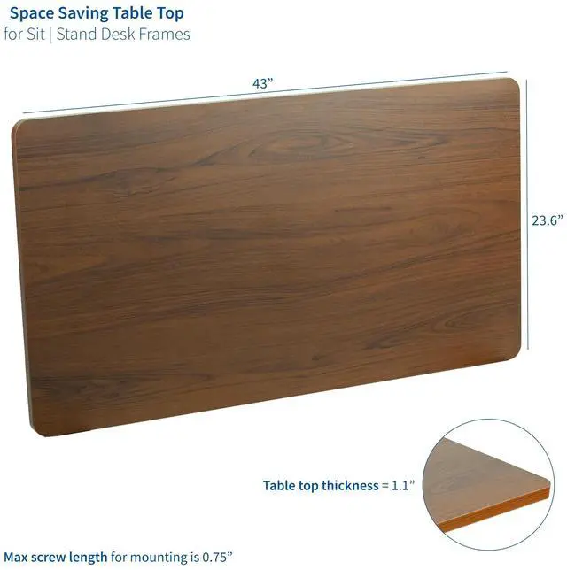 Alt view image 2 of 7 - VIVO Dark Walnut 43 x 24 inch Universal Table Top for Sit to Stand Desk Frames