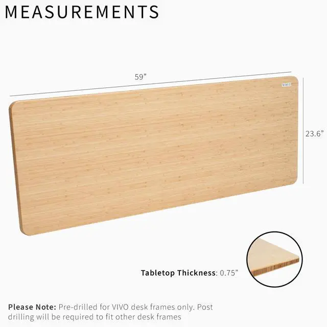 Alt view image 2 of 7 - VIVO Bamboo 60 x 24 inch Universal Solid One-Piece Table Top for Standard & Sit Stand Desk Frames (DESK-TOP60O)