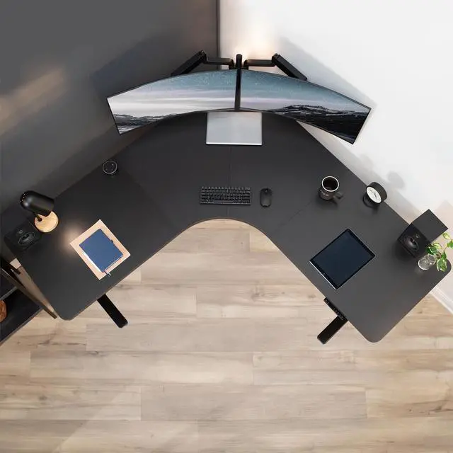 Alt view image 5 of 7 - VIVO Black Universal 71 x 71 inch Curved Corner Tabletop for Standard & Sit Stand Desk Frames (DESK-TOP2CB)