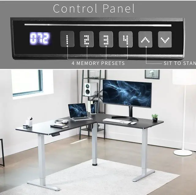 Alt view image 5 of 7 - VIVO Black / Gray Electric 63" x 55" Corner Standing Desk, L-Shaped Workstation