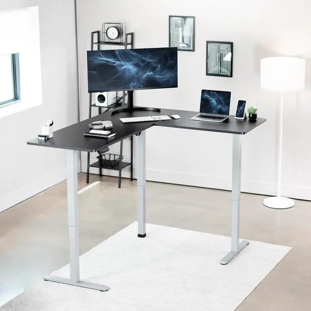 Alt view image 2 of 7 - VIVO Black / Gray Electric 63" x 55" Corner Standing Desk, L-Shaped Workstation
