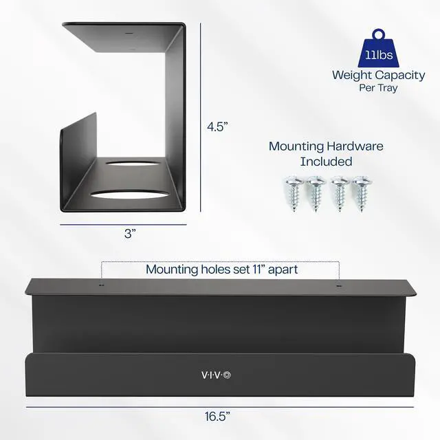 Alt view image 3 of 7 - VIVO Black Dual Under Desk 17" Cable Management Trays, Wire Organizers (2 Pack)