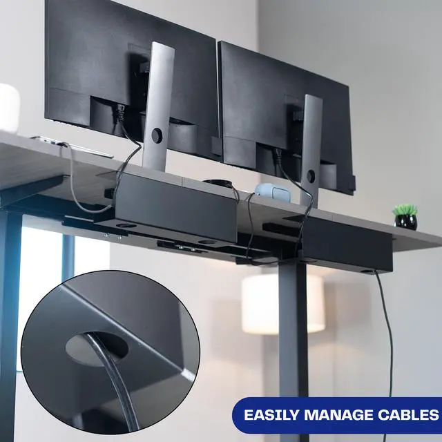 Alt view image 5 of 7 - VIVO Black Dual Under Desk 17" Cable Management Trays, Wire Organizers (2 Pack)