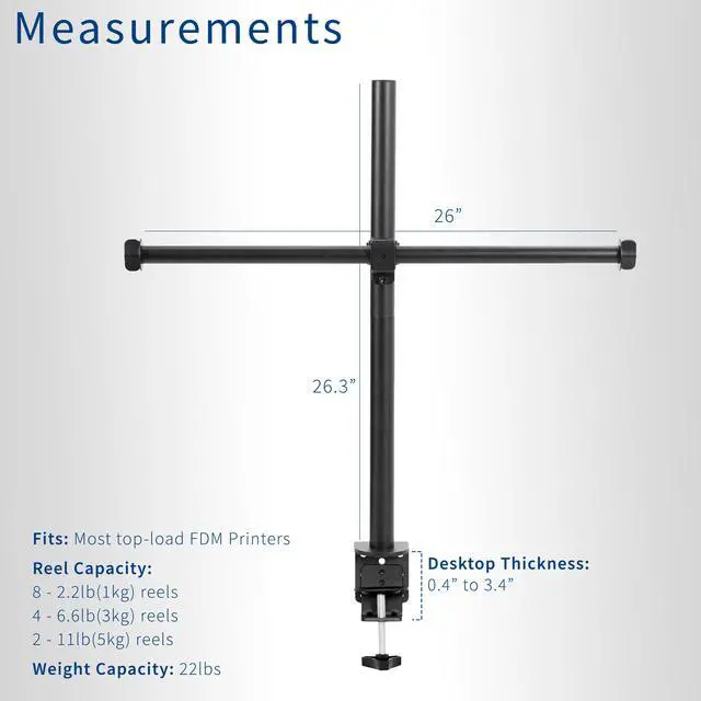 Alt view image 4 of 7 - VIVO Steel Height Adjustable Clamp-on Reel Holder for 3D Printer