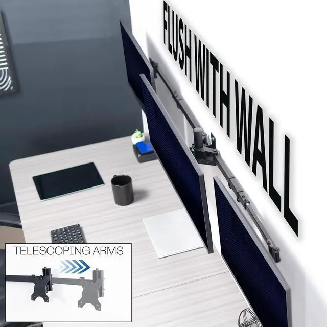 Alt view image 4 of 7 - VIVO Premium Telescoping Triple Monitor Wall Mount for 3 Screens up to 22 lbs, Flush Wall Setup, MOUNT-TS03C