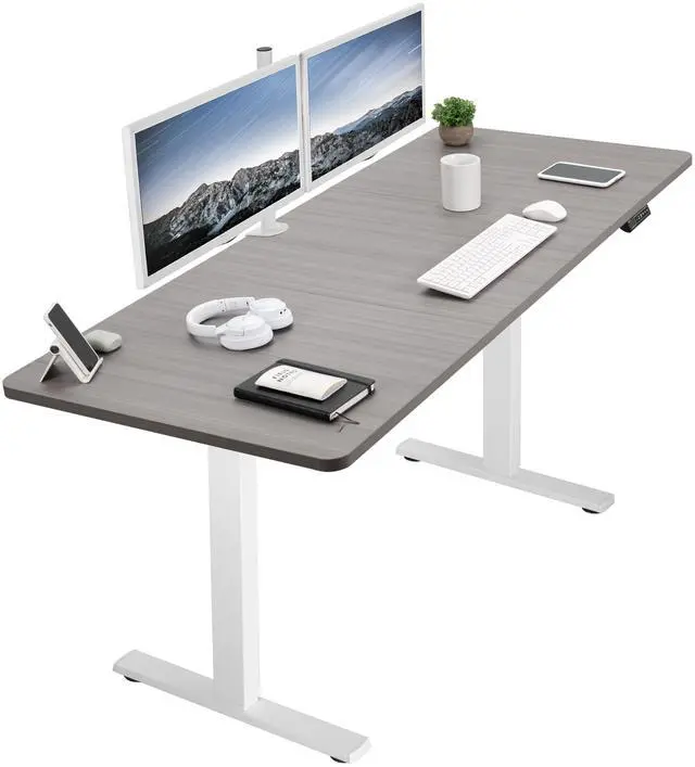 Main image of VIVO Electric 71 x 30 Stand Up Desk, Dark Gray Table Top, White Frame