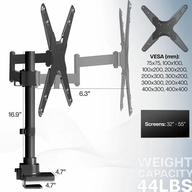 Alt view image 5 of 7 - VIVO Ultra Wide Monitor and TV Desk Mount for up to 55 inch Screens, Articulating Arm, Black, STAND-V155D