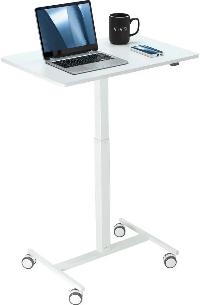 Main image of VIVO White 28" Pneumatic Mobile Workstation Cart, Sit-Stand Laptop Desk