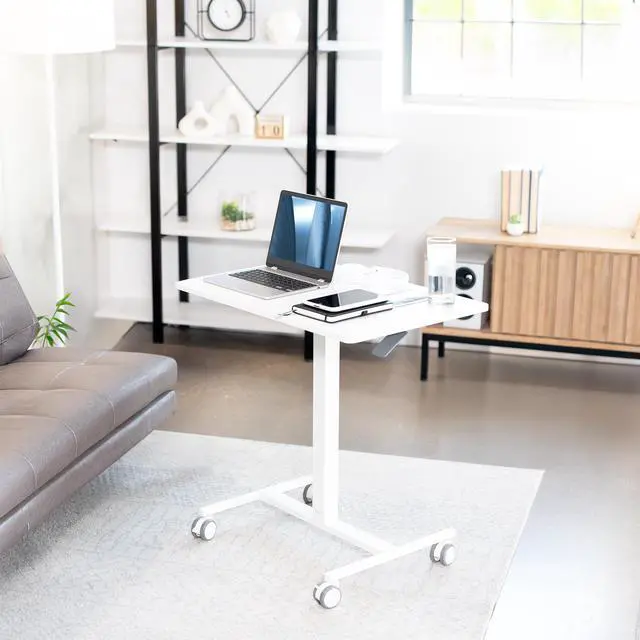 Alt view image 2 of 7 - VIVO White 28" Pneumatic Mobile Workstation Cart, Sit-Stand Laptop Desk
