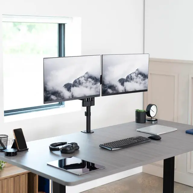 Alt view image 2 of 15 - VIVO Dual Monitor Mechanical Spring Sit-Stand Desk Mount for 2 Screens up to 32"