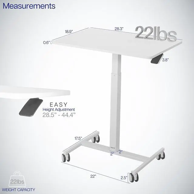 Alt view image 3 of 7 - VIVO White 28" Pneumatic Mobile Workstation Cart, Sit-Stand Laptop Desk