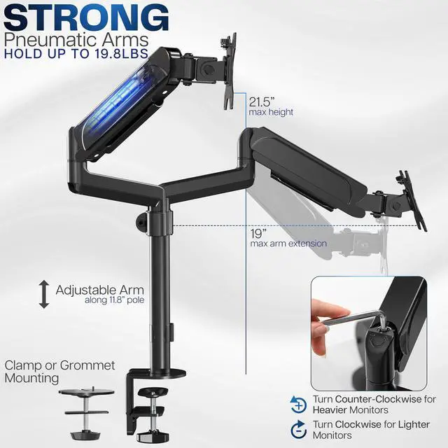 Alt view image 3 of 15 - VIVO Dual Monitor Mechanical Spring Sit-Stand Desk Mount for 2 Screens up to 32"