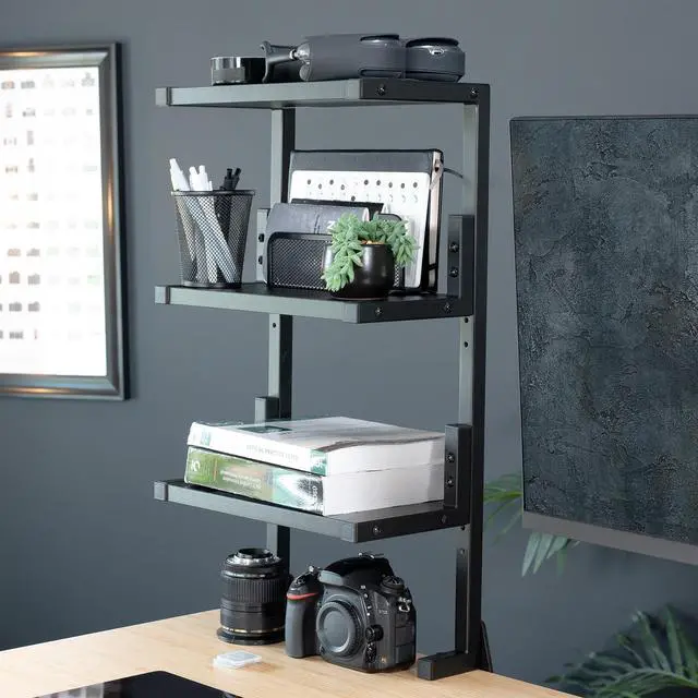 Alt view image 2 of 7 - VIVO Black Clamp-on 13" Above or Below Desk 3-Tier Shelving Unit, Desk Organizer