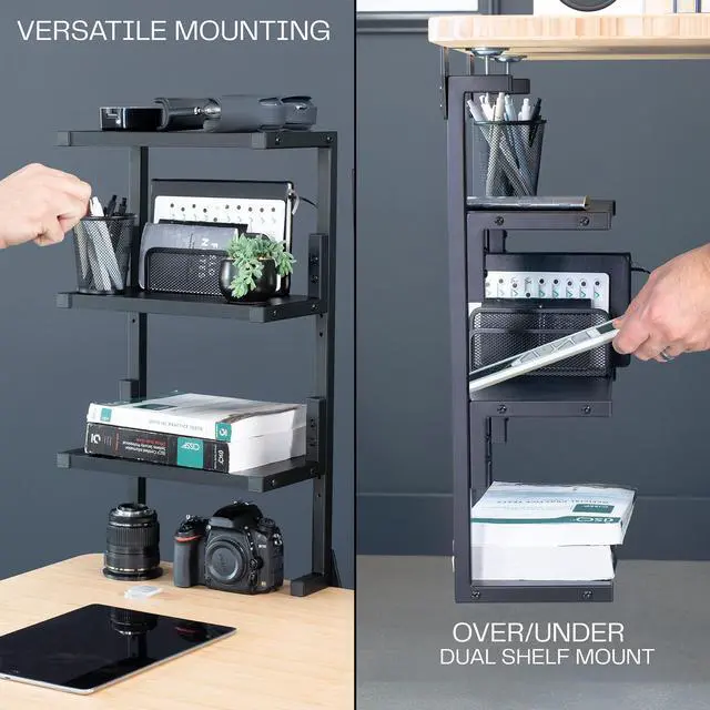 Alt view image 4 of 7 - VIVO Black Clamp-on 13" Above or Below Desk 3-Tier Shelving Unit, Desk Organizer