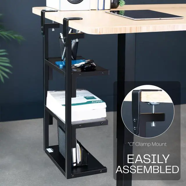 Alt view image 5 of 7 - VIVO Black Clamp-on 13" Above or Below Desk 3-Tier Shelving Unit, Desk Organizer