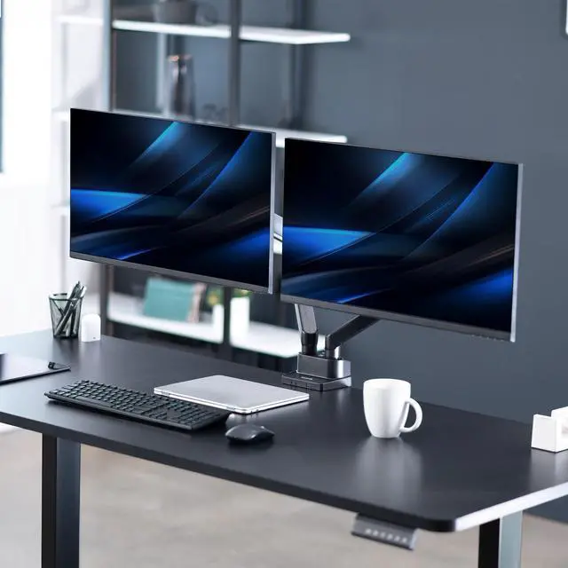 Alt view image 2 of 7 - VIVO Premium Aluminum Full Motion Dual Monitor Arm Desk Mount Stand, Fits Ultrawide Screens up to 35" (STAND-V102BB)
