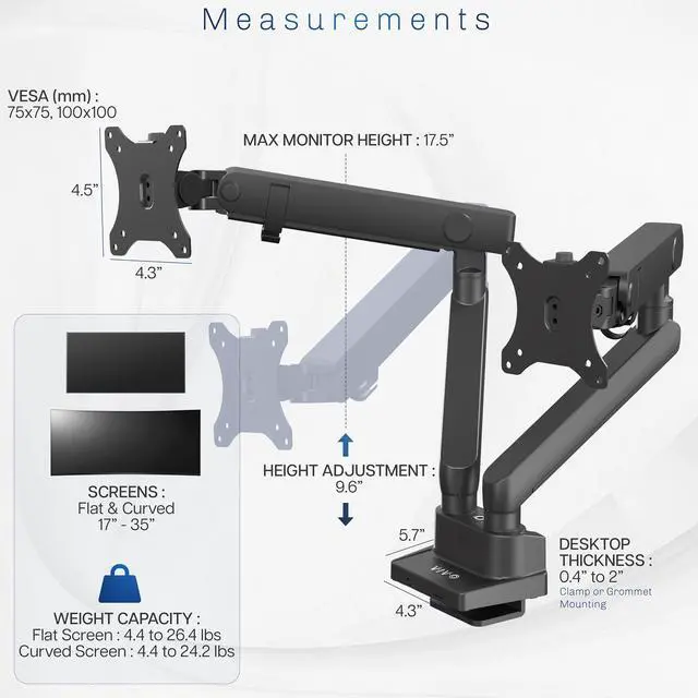 Alt view image 5 of 7 - VIVO Premium Aluminum Full Motion Dual Monitor Arm Desk Mount Stand, Fits Ultrawide Screens up to 35" (STAND-V102BB)